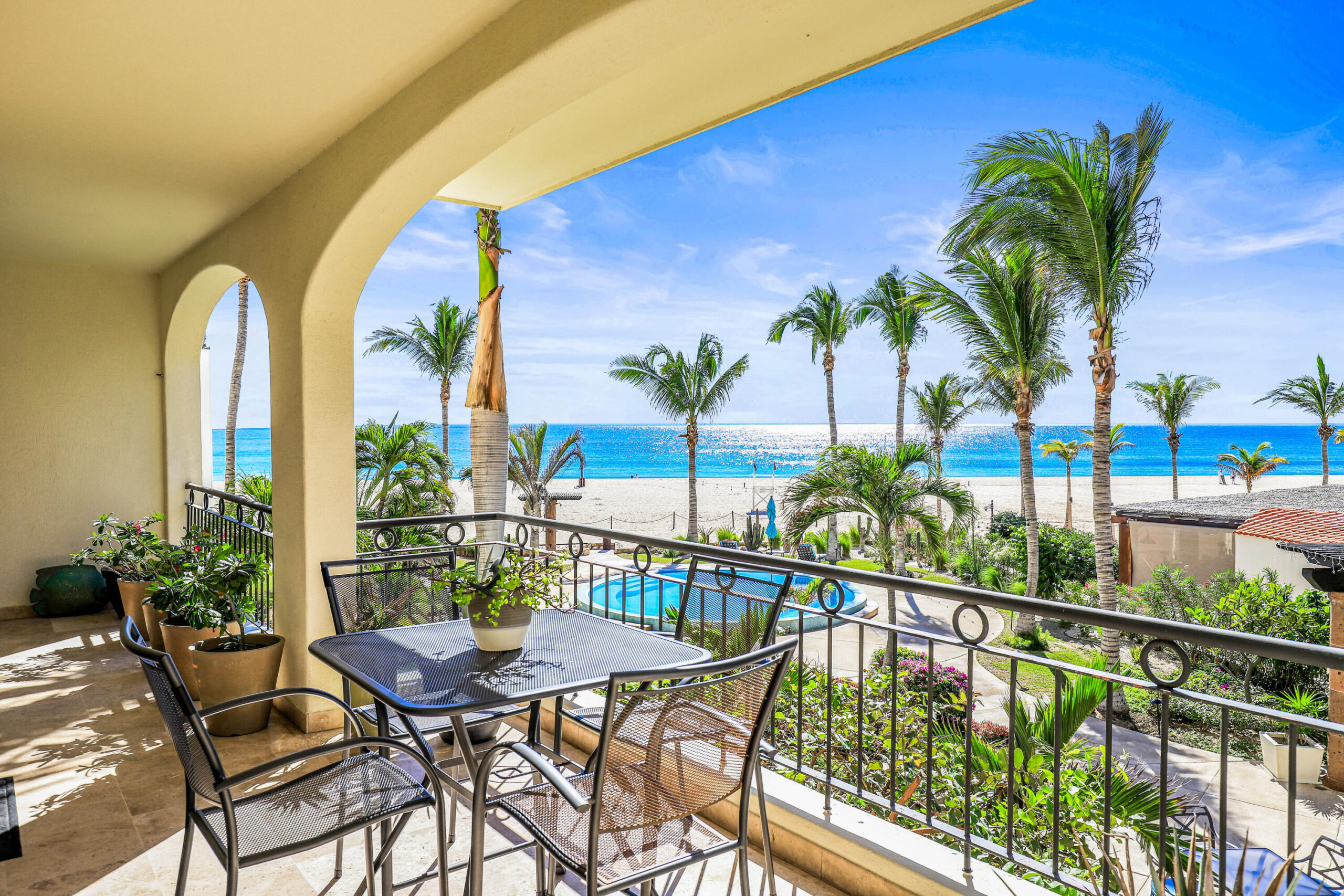 Los Cabos Tortuga Bay COMFORTABLE BEACHFRONT CONDO Location is everything at San Jose´s TORTUGA BAY. The 1st phase of this exclusive enclave is comprised of 33 luxury condos in two BEACHFRONT buildings. Modern, 2nd floor, 2BD/ 2BA with a spacious 2077 sq ft floor plan that defines open spaces. Vibrant RENOVATED kitchen w/ Viking gas stove & Sub-Zero Fridge, wine cooler, white cabinetry. Pocket doors open indoors out to the covered patio with amazing ocean for sale