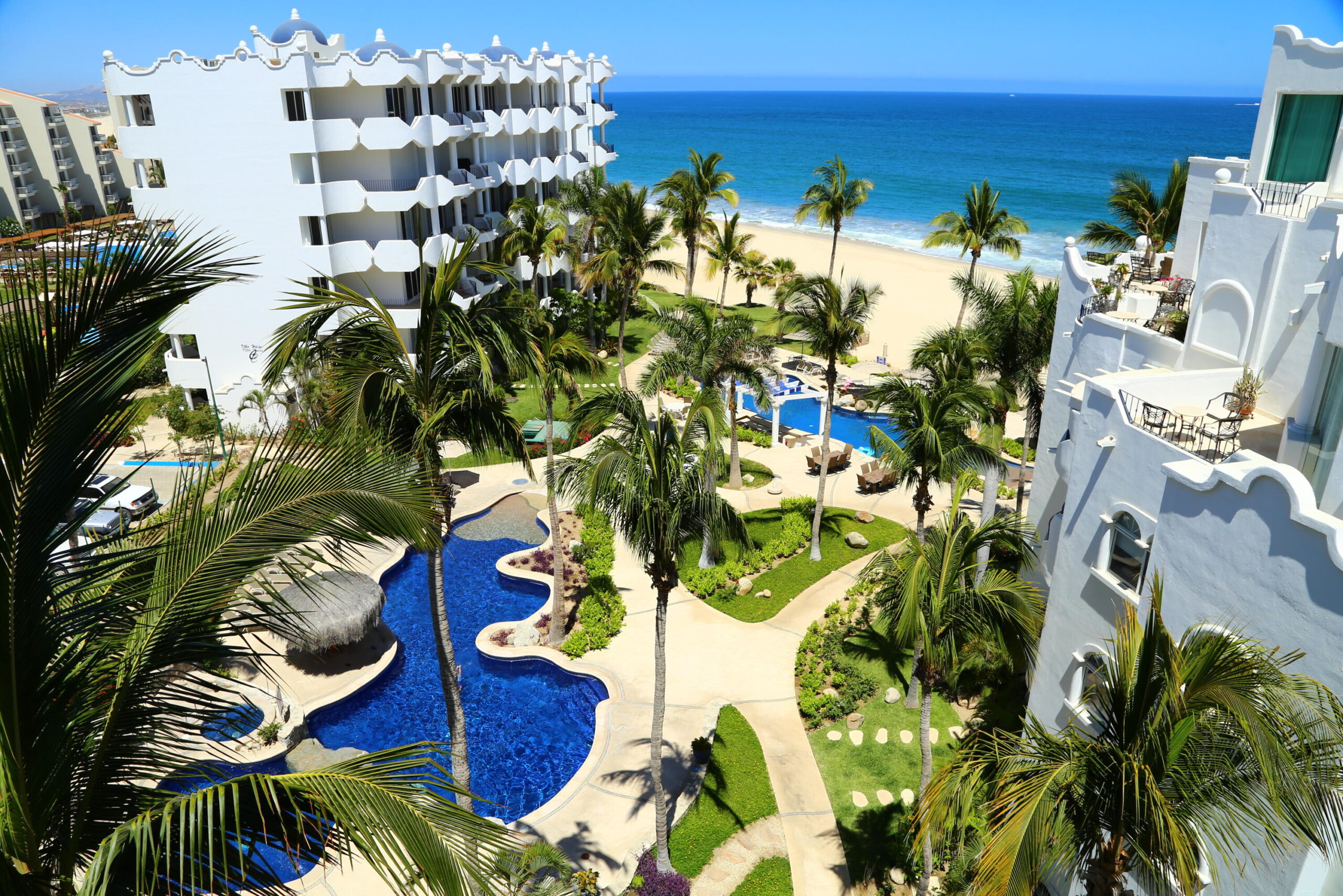 Los Cabos Mykonos Beachfront Costa Azul - Attention beach lovers & investors! Mykonos Bay Resort, San José del Cabo, MX, directly on the Beach at Zippers surf break. Desirable ground-floor end unit offers easy access to both the beach & parking, no elevators or stairs. Tastefully remodeled 2016 featuring tile flooring throughout, custom kitchen cabinetry, granite countertops, GE appliances. Premium bathroom remodel, + laundry room with LG washer/ dryer. Enjoy resort amenities incl. 3 pools, Jacuzzis full gym with new equipment, tennis & pickleball courts. Gated w/24-hour security. The beach & pools are just steps from your back door! Excellent rental income history! Fantastic opportunity for both personal use and investment. for sale