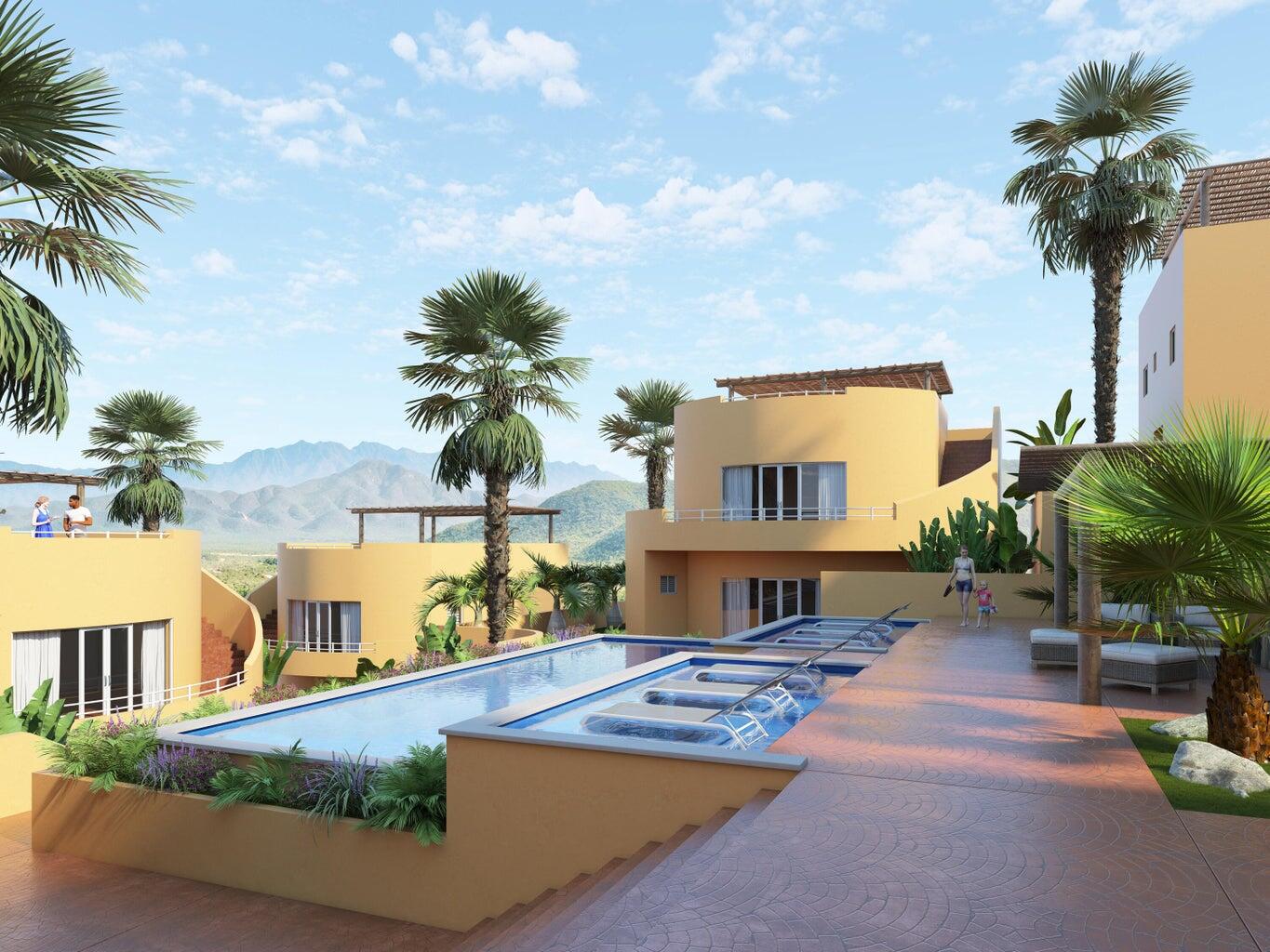 Los Cabos Cerritos Sunrise EnglishPerched within a boutique hillside community just a short walk to the world-famous Cerritos Surf Beach, this spacious two-bedroom, two-bath condo offers a Sleek Elegant Design that blends comfort, style, and the relaxed Baja lifestyle. The open-concept layout flows seamlessly from the modern kitchen and living area to a private outdoor terrace—perfect for morning coffee or evening gatherings. Both bedrooms are generously sized, with the primary suite featuring a private en-suite bath and serene ambiance. Located in one of Cerritos' most desirable neighborhoods, this home provides easy access to the surf, local restaurants, and the community's refreshing pool, offering a peaceful escape with every modern convenience just minutes from the beach. EspañolUbicado dentro de una exclusiva comunidad en la colina, a solo unos pasos de la famosa Playa Cerritos, este amplio condominio de dos recámaras y dos baños ofrece un diseño elegante y moderno que combina comodidad, estilo y el relajado estilo de vida de Baja. El plano de concepto abierto conecta perfectamente la moderna cocina y la sala de estar con una terraza privada al aire libre, ideal para disfrutar el café de la mañana o reuniones al atardecer. Ambas recámaras son amplias y luminosas; la principal cuenta con baño en suite y un ambiente tranquilo. Situado en una de las zonas más deseadas de Cerritos, esta propiedad ofrece acceso fácil al mar, a restaurantes locales y a la refrescante alberca de la comunidad, brindando un refugio sereno a solo minutos de la playa. for sale