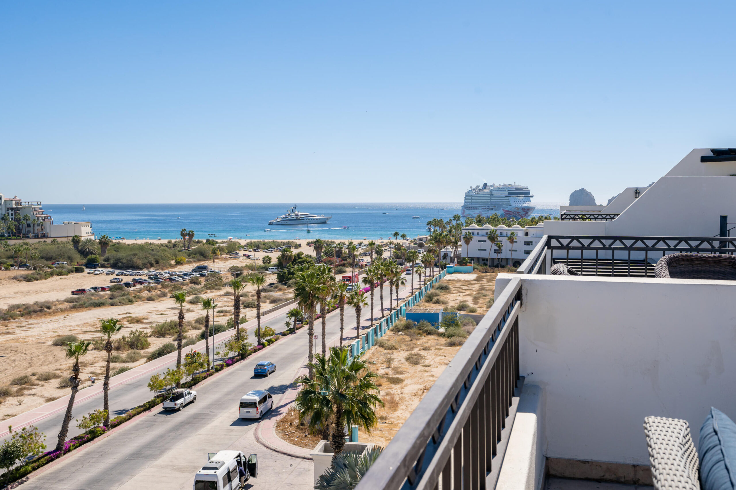 Los Cabos Puerta Cabos Village TURN KEY!! Luxury penthouse living in the heart of Cabo San Lucas. This fully furnished 2-bedroom, 2-bathroom residence features a private rooftop terrace complete with jacuzzi, lounge seating, and sitting area, offering panoramic for sale