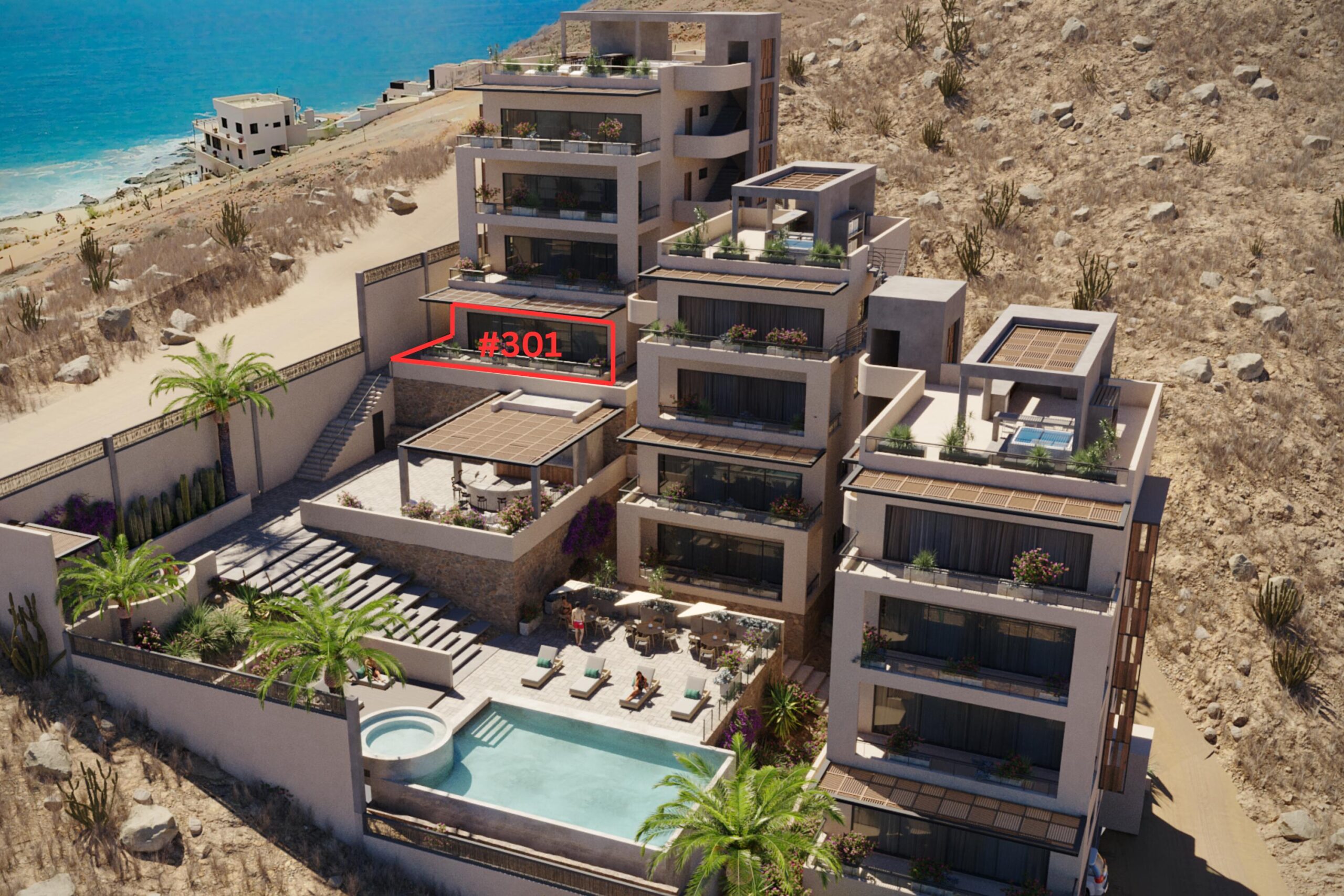 Los Cabos Halo Of Cerritos Enjoy elevated living at Halo of Cerritos, a boutique 12-villa development rising above the iconic Cerritos surf beach. The new Areca-designed showroom is officially complete, giving buyers a real, tangible look at the craftsmanship and design that define this project. Construction is nearing the half way point and there is still time to lock in pre-sale pricing.Oversized sliding doors open up to a spacious patio and for sale