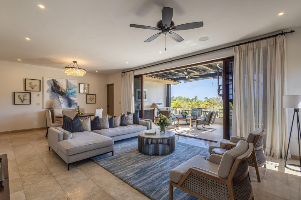 Los Cabos Dunes Residence Club Experience elevated resort style living in this stunning 3-bedroom penthouse. Designed with an expansive open-concept layout, the living, dining, and kitchen areas flow seamlessly together, highlighted by oversized sliding glass doors that open to a spacious private terrace, ideal for outdoor dining and elegant entertaining.Each of the three bedrooms offers a beautifully appointed in-suite bathroom and refined furnishings, providing comfort, privacy, and a sophisticated retreat for residents and guests alike.The private rooftop terrace is designed for exceptional outdoor living, featuring a built-in BBQ, fire pit, and generous lounge seating--perfect for enjoying the ocean – Palmilla Dunes Penthouse, San Jose Corridor, BS