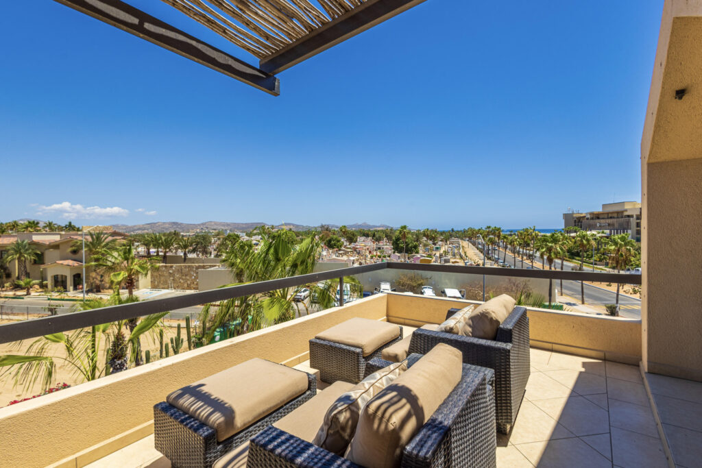 Los Cabos Costa Mare Income-producing condo in Costa Mare, a boutique 28-unit development just minutes from the Marina, beaches, golf courses, and top dining in Cabo San Lucas. More than real estate, this is a turnkey Airbnb business. Delivered fully furnished, professionally decorated, and already operating, including flat-screen TVs, towels, linens, pans, dishes, and everything needed to generate income from day one. The unit offers 2 bedrooms, 2 bathrooms, and 102 m² total (90 m² interior + 12 m² terrace), located on the second level, featuring a modern kitchen with quartz countertops and a private balcony with city – Phase 3, San Jose del Cabo, BS