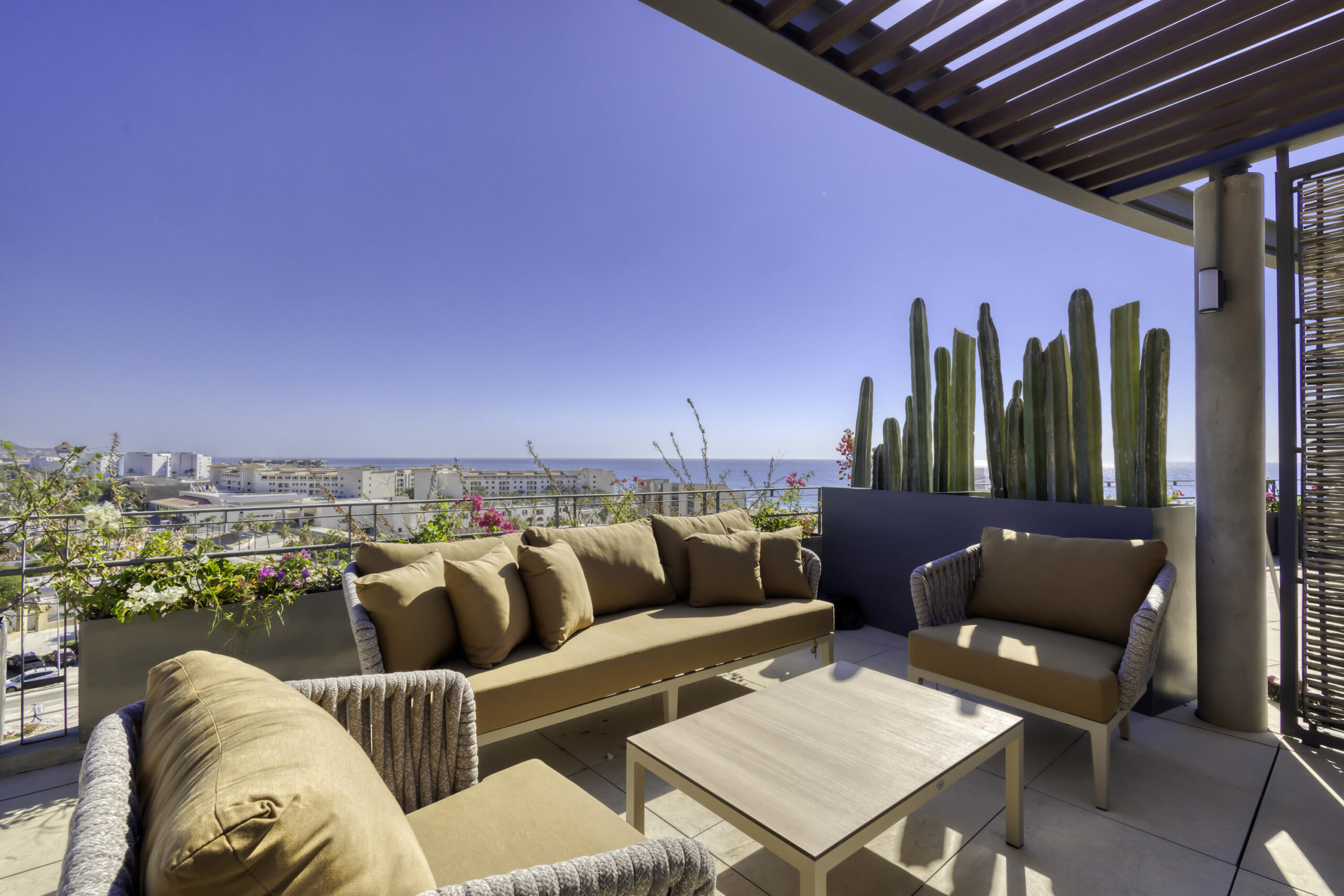Los Cabos Punto Nima Experience luxury coastal living in this stunning, turnkey two-bedroom, two-bathroom penthouse, ideally situated in the heart of San José del Cabo. This contemporary residence combines elegant design with comfort and convenience, offering a perfect retreat for those seeking a refined lifestyle in one of Baja California's most vibrant destinations.The spacious open-concept layout is filled with natural light and features high-end finishes throughout. The highlight of this home is the private rooftop terrace—your own exclusive oasis with panoramic for sale