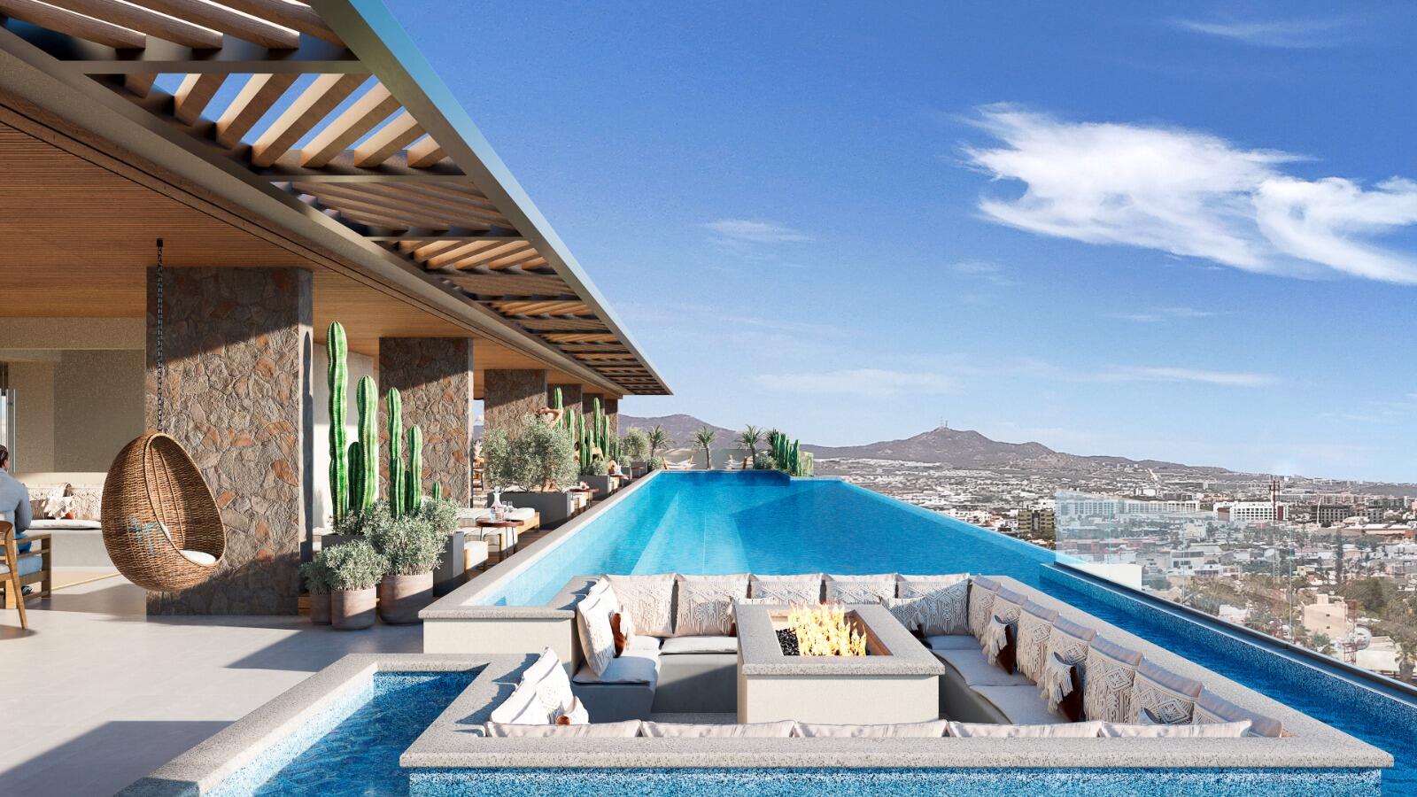 Los Cabos Terra 192 Latest Project 300 mts from Downtown Cabo San LucasTerra192, 48 Condos in 6 Story Building with Amenities!StudiosStudio + Flex1 Br+ Flex2 br- 2 bath2 br + FlexFull Rooftop with Amenities, gym, Swimming pool, grill, etc.Ideal for vacation rental ProgramThis Complex will be operating as a Boutique Hotel Service#406 is Fourth floor Unit 1 Bedroom + Flex, 2 Full bath for sale