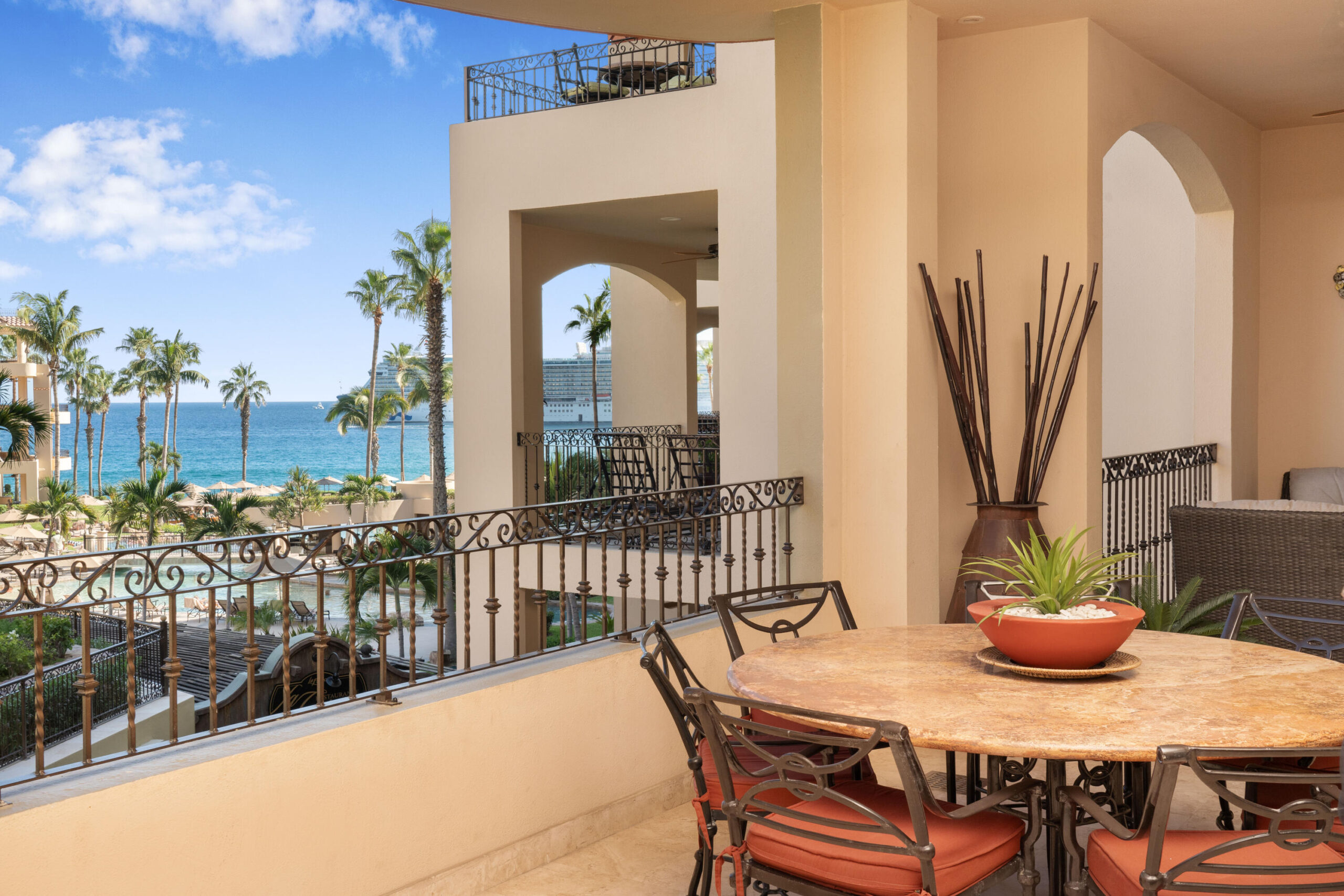 Los Cabos Villa La Estancia This spacious 2,100+ sq. ft. two-bedroom, three-bathroom villa is located on the renowned Medano Beach in Cabo San Lucas. Fully furnished and recently remodeled, it features high-quality finishes throughout.Villa La Estancia has a proven track record as a strong vacation rental property. A grand reception lobby welcomes you, along with 24-hour concierge services for you and your guests. Amenities include two restaurants, two pools, a swim-up bar, and a beach club for your enjoyment. The property also offers a fully equipped gym, spa, and private tennis courts. for sale