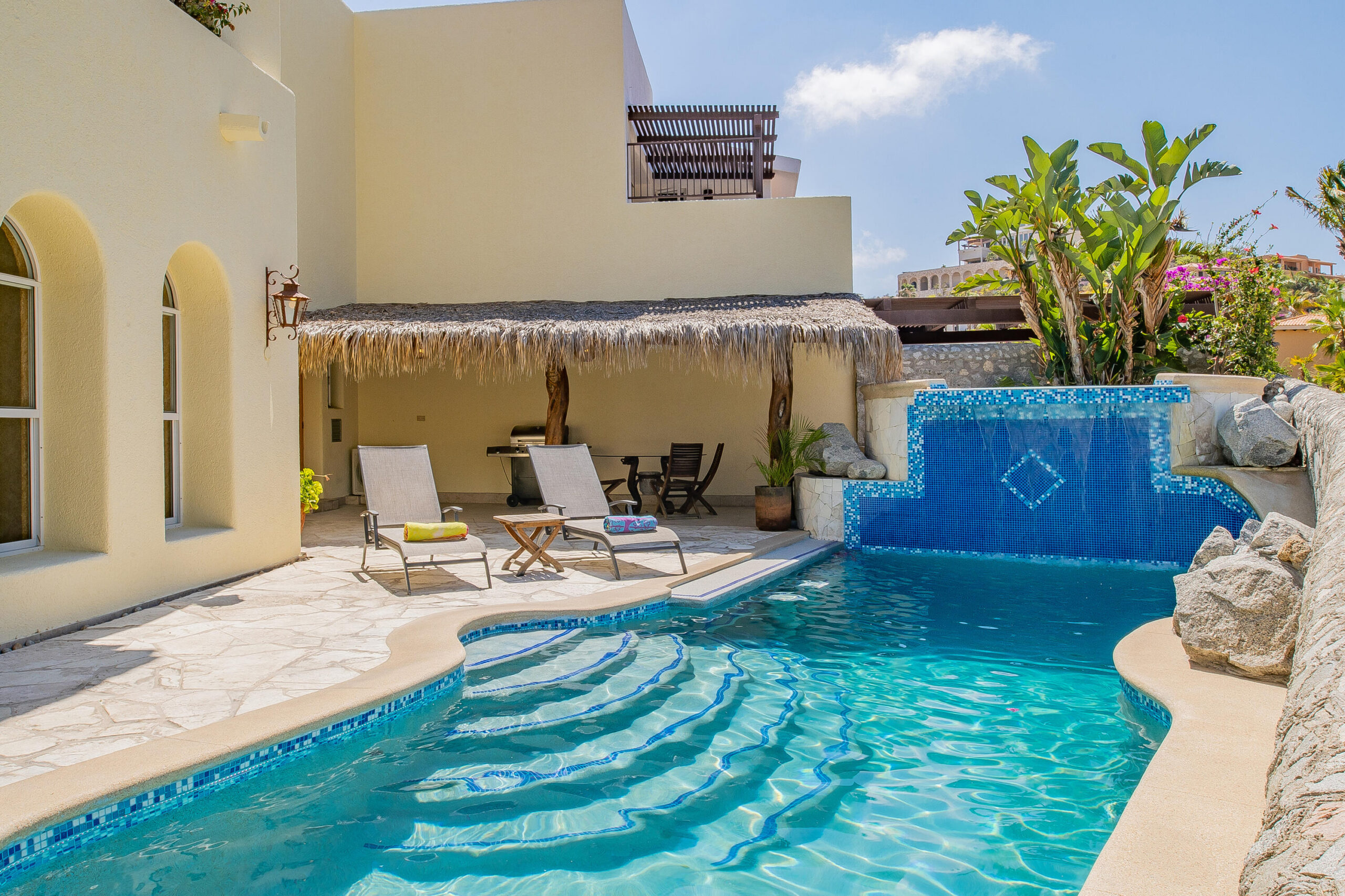 Los Cabos Rancho Paraiso Ests Casa Sol is a pristine, recently completed luxury residence (April 2025) that offers the perfect blend of modern design and estate-sized privacy offering 306.42 square meters of total construction set on an exceptional 1,266.195 square meter lot, a rare feature that immediately sets this property apart within Rancho Paraíso. The interior features 3 spacious bedrooms, 3.5 bathrooms, and a private office. The expansive lot provides a true estate-like feel, delivering space, privacy, and long-term value that is increasingly difficult to find in newer luxury homes. The size of the lot allows for wide separation from neighboring residences, generous setbacks, and beautifully scaled outdoor living areas. It creates an open, airy environment where natural light, ocean breezes, an An empty lot below the property is subject to height restrictions, helping preserve for sale
