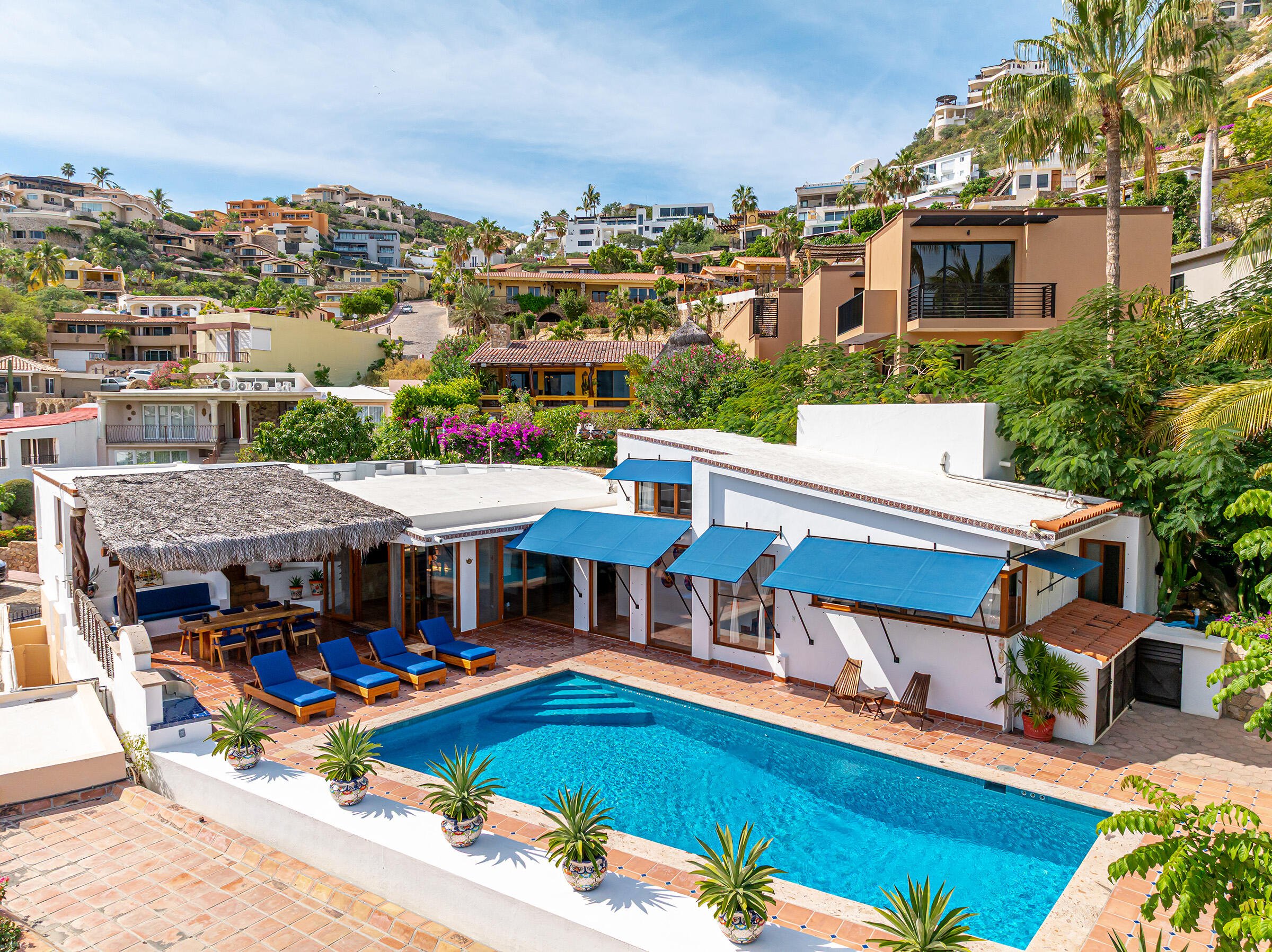 Los Cabos Rancho Paraiso Ests Casa Sol is a pristine, recently completed luxury residence (April 2025) that offers the perfect blend of modern design and estate-sized privacy offering 306.42 square meters of total construction set on an exceptional 1,266.195 square meter lot, a rare feature that immediately sets this property apart within Rancho Paraíso. The interior features 3 spacious bedrooms, 3.5 bathrooms, and a private office. The expansive lot provides a true estate-like feel, delivering space, privacy, and long-term value that is increasingly difficult to find in newer luxury homes. The size of the lot allows for wide separation from neighboring residences, generous setbacks, and beautifully scaled outdoor living areas. It creates an open, airy environment where natural light, ocean breezes, an An empty lot below the property is subject to height restrictions, helping preserve for sale