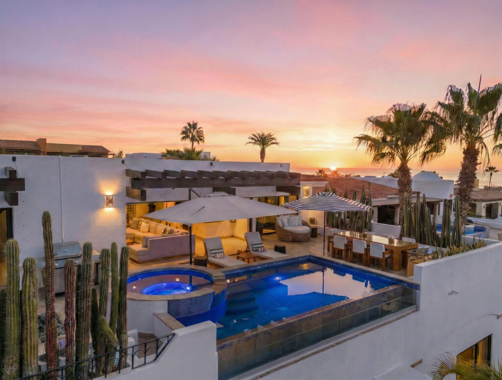 Los Cabos Pedregal Csl CASA SUNSHINE - A rare opportunity to own an exceptional home in the prestigious gated community of Pedregal, Cabo San Lucas. This stunning 5-bedroom, 4-bathroom residence features an office and multiple terraces with breathtaking bay and ocean – Cresta Del Mar, Cabo Corridor, BS
