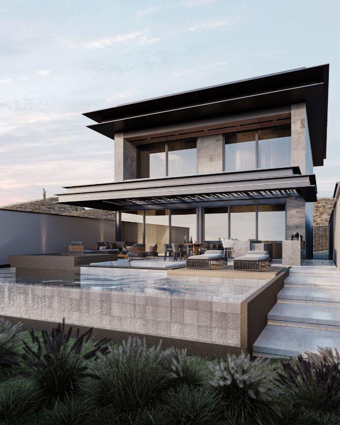 Los Cabos Rancho Paraiso Ests Casa Sol is a pristine, recently completed luxury residence (April 2025) that offers the perfect blend of modern design and estate-sized privacy offering 306.42 square meters of total construction set on an exceptional 1,266.195 square meter lot, a rare feature that immediately sets this property apart within Rancho Paraíso. The interior features 3 spacious bedrooms, 3.5 bathrooms, and a private office. The expansive lot provides a true estate-like feel, delivering space, privacy, and long-term value that is increasingly difficult to find in newer luxury homes. The size of the lot allows for wide separation from neighboring residences, generous setbacks, and beautifully scaled outdoor living areas. It creates an open, airy environment where natural light, ocean breezes, an An empty lot below the property is subject to height restrictions, helping preserve for sale